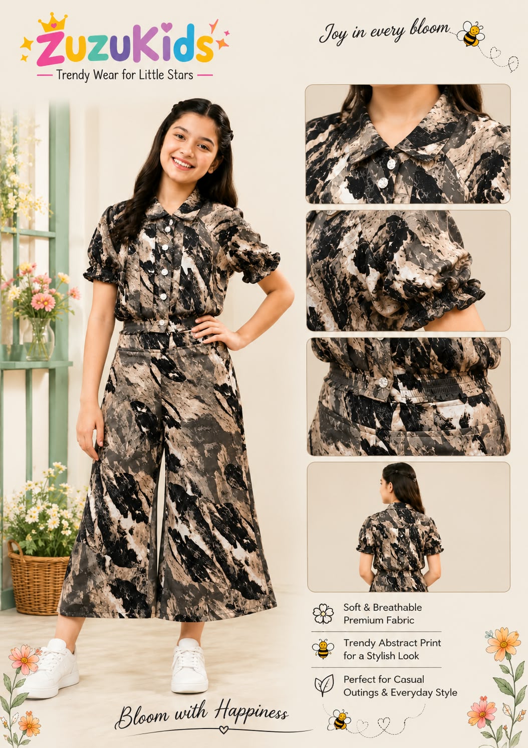 ZuzuKids Girls Trendy Abstract Premium Co-ord Set